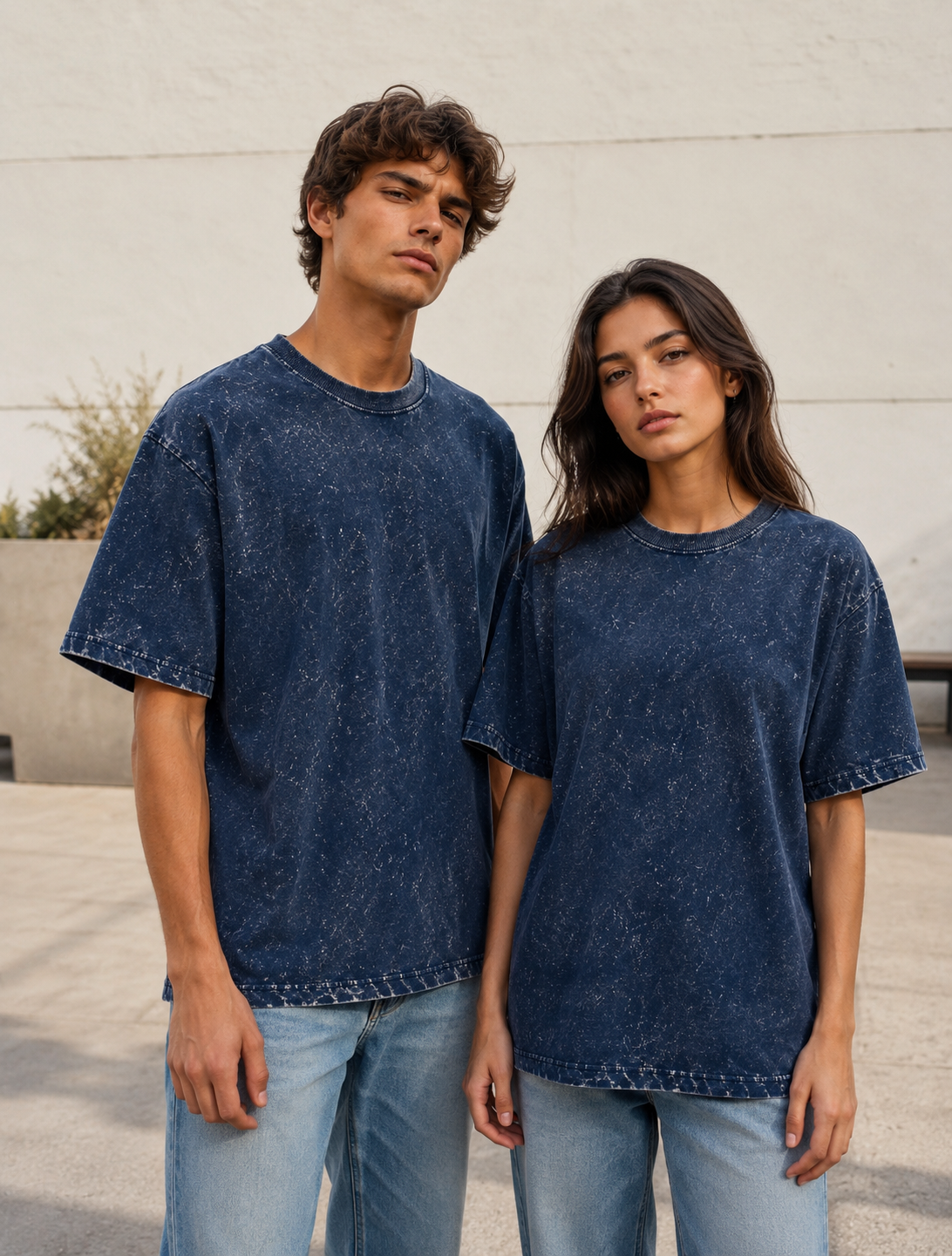 Unisex Acid Washed Oversized Tee - Navy Blue