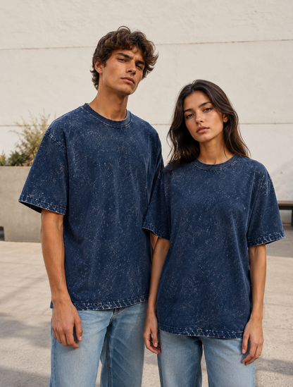 Unisex Acid Washed Oversized Tee - Navy Blue