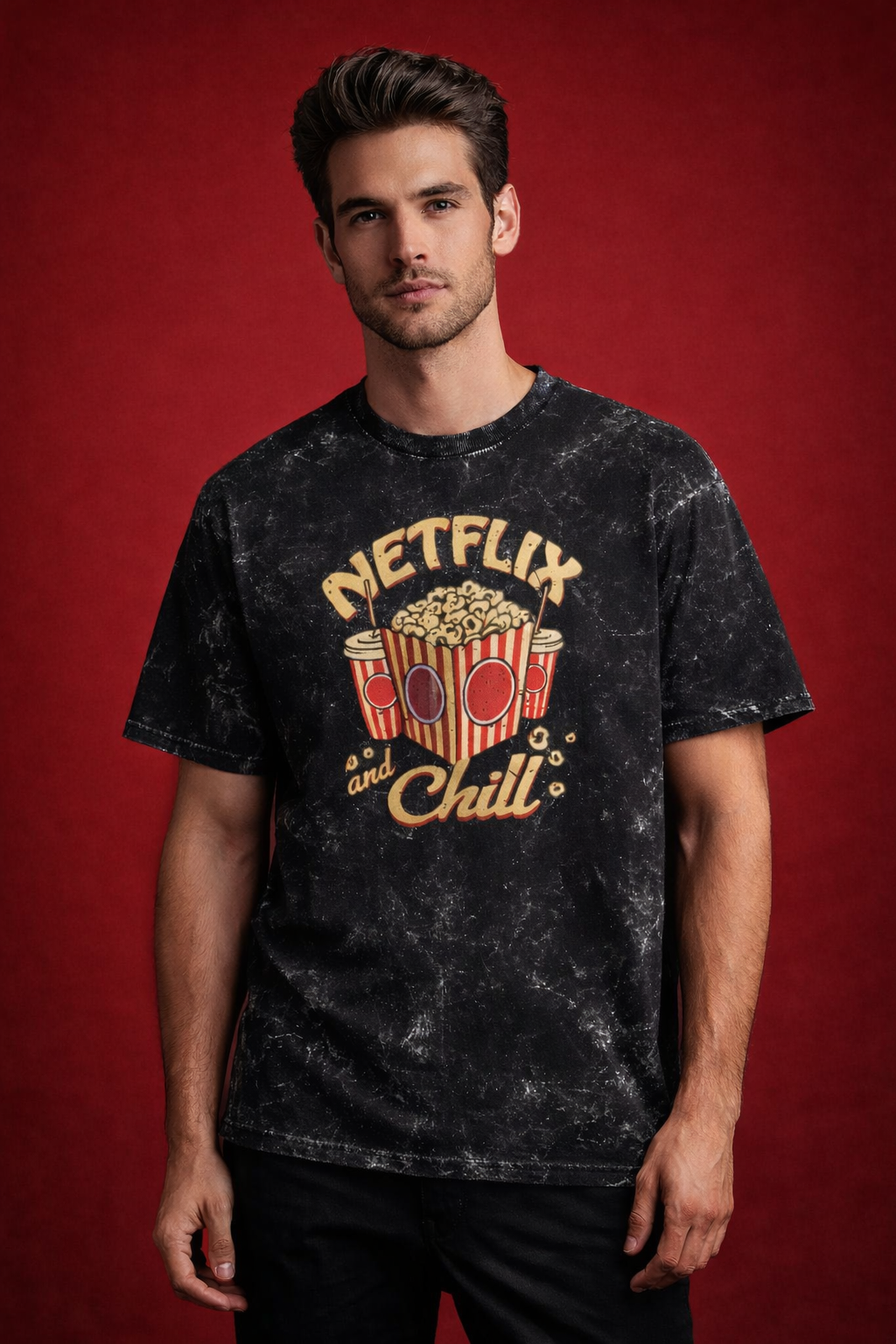 Netflix and Chill Unisex Acid Wash Oversized T-Shirt