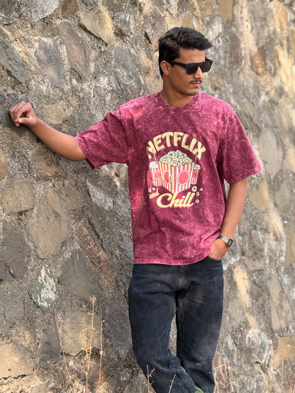 Netflix and Chill Unisex Acid Wash Oversized T-Shirt