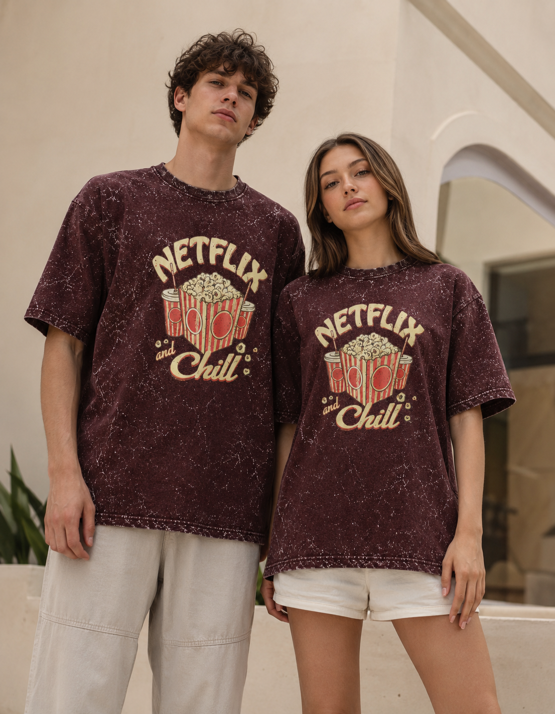 Netflix and Chill Unisex Acid Wash Oversized T-Shirt