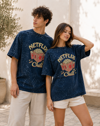 Netflix and Chill Unisex Acid Wash Oversized T-Shirt