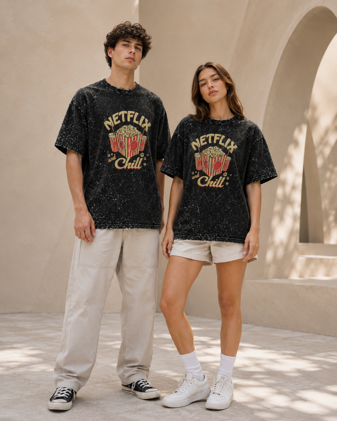 Netflix and Chill Unisex Acid Wash Oversized T-Shirt