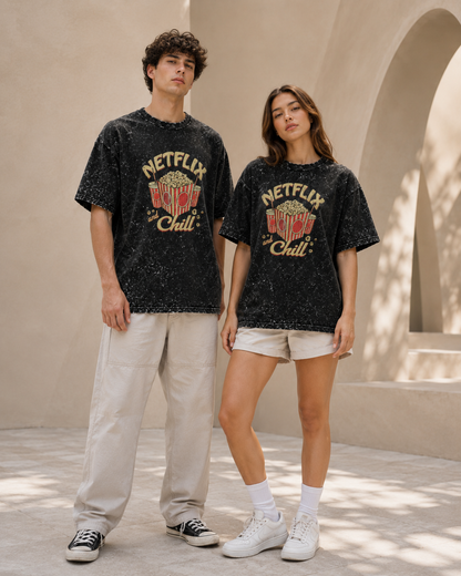 Netflix and Chill Unisex Acid Wash Oversized T-Shirt