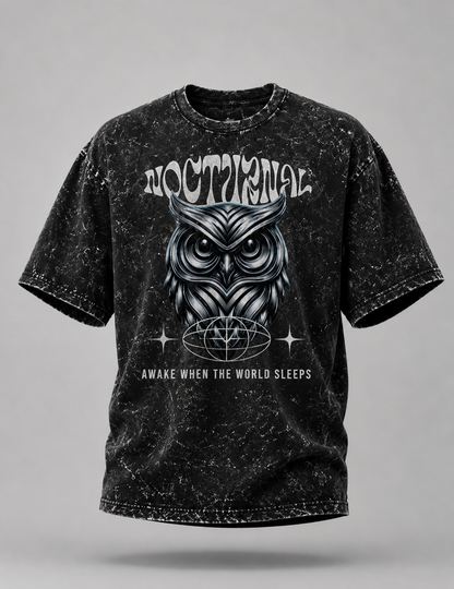 Nocturnal Owl Unisex Acid Washed Oversized T-Shirt