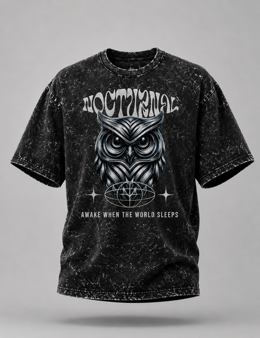 Nocturnal Owl Unisex Acid Washed Oversized T-Shirt