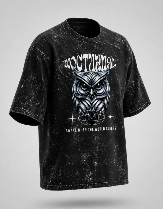 Nocturnal Owl Unisex Acid Washed Oversized T-Shirt