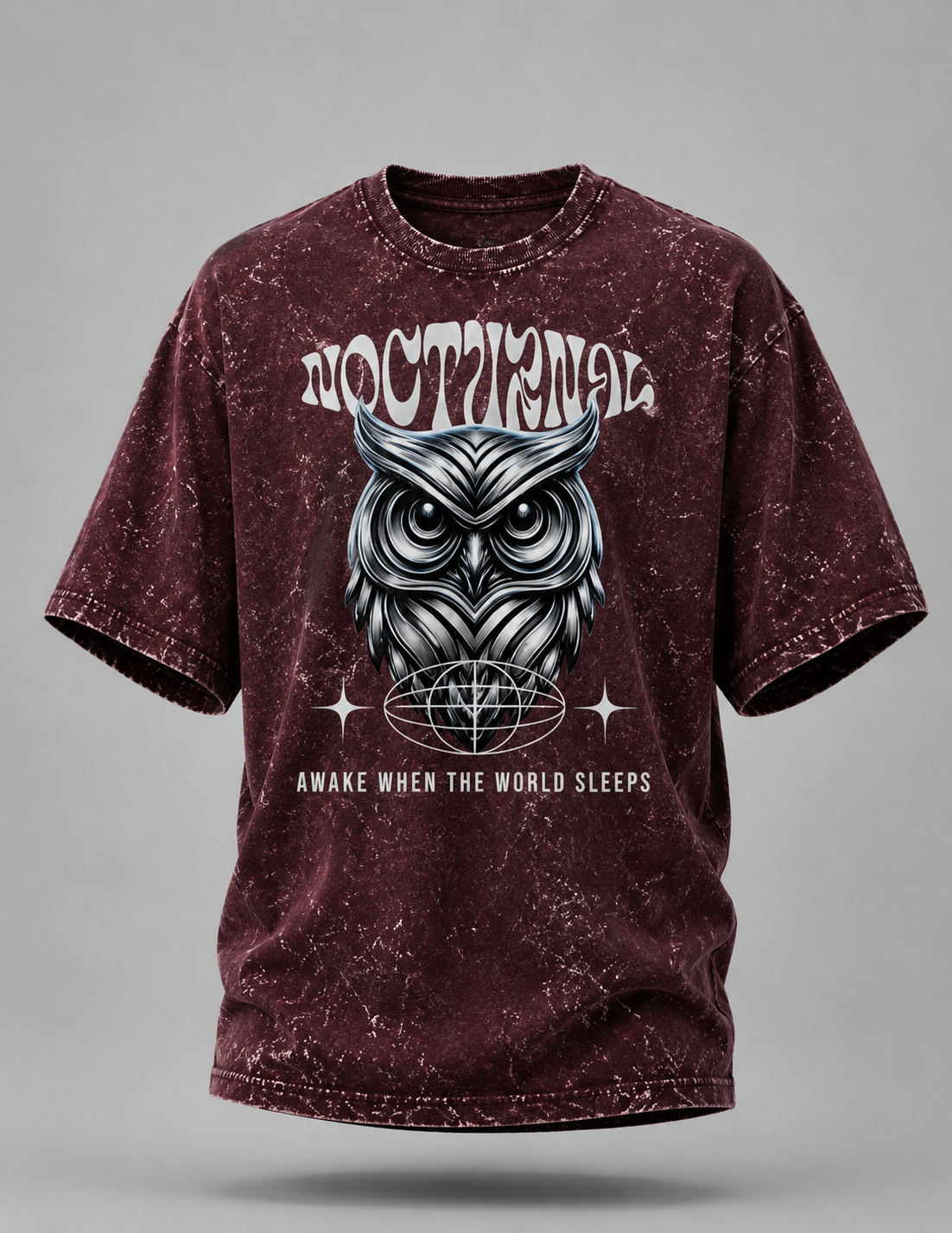 Nocturnal Owl Unisex Acid Washed Oversized T-Shirt