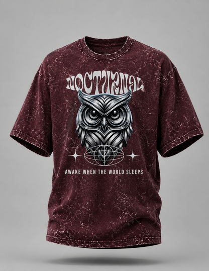 Nocturnal Owl Unisex Acid Washed Oversized T-Shirt
