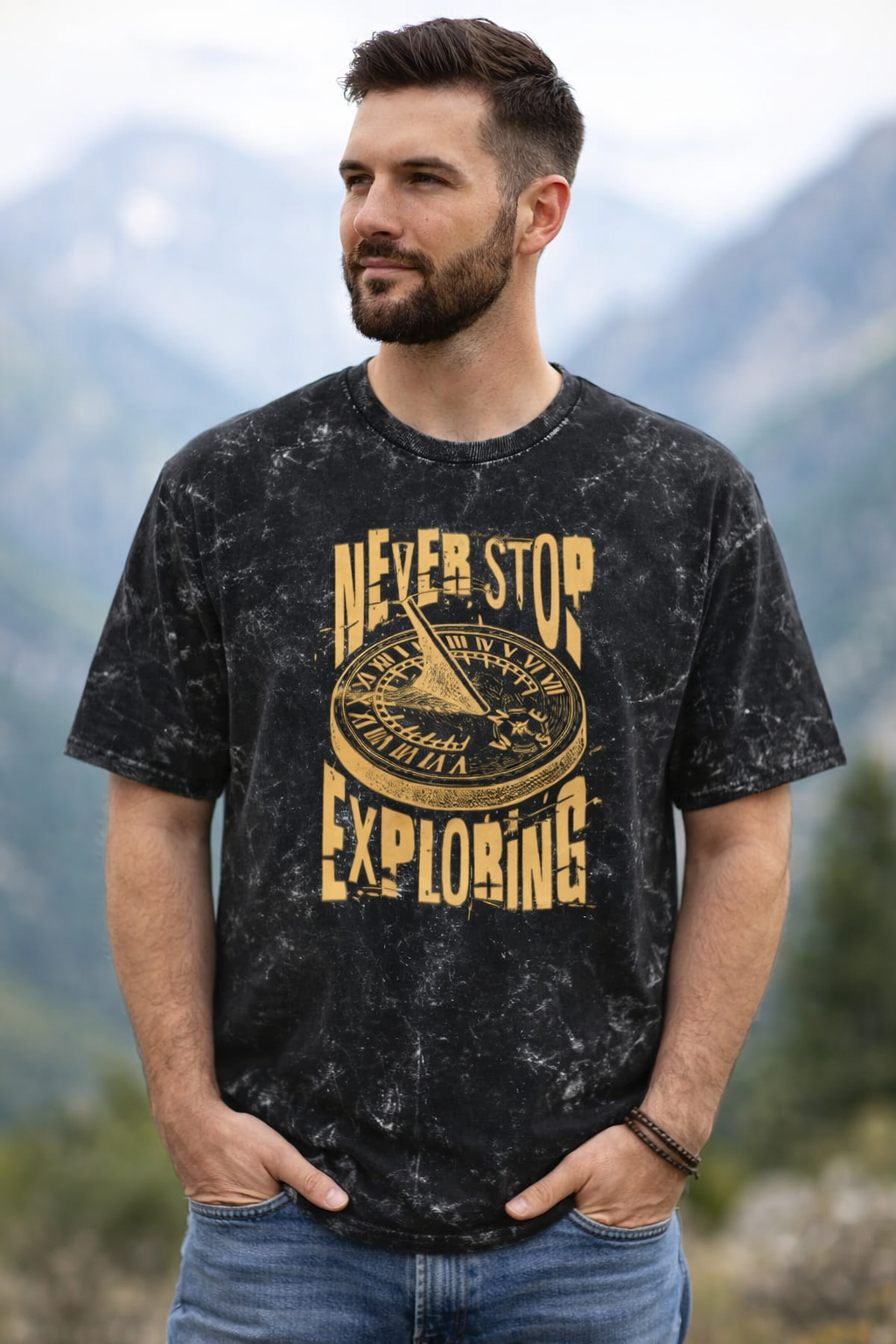 Never Stop Exploring Unisex Acid Wash Oversized T-Shirt