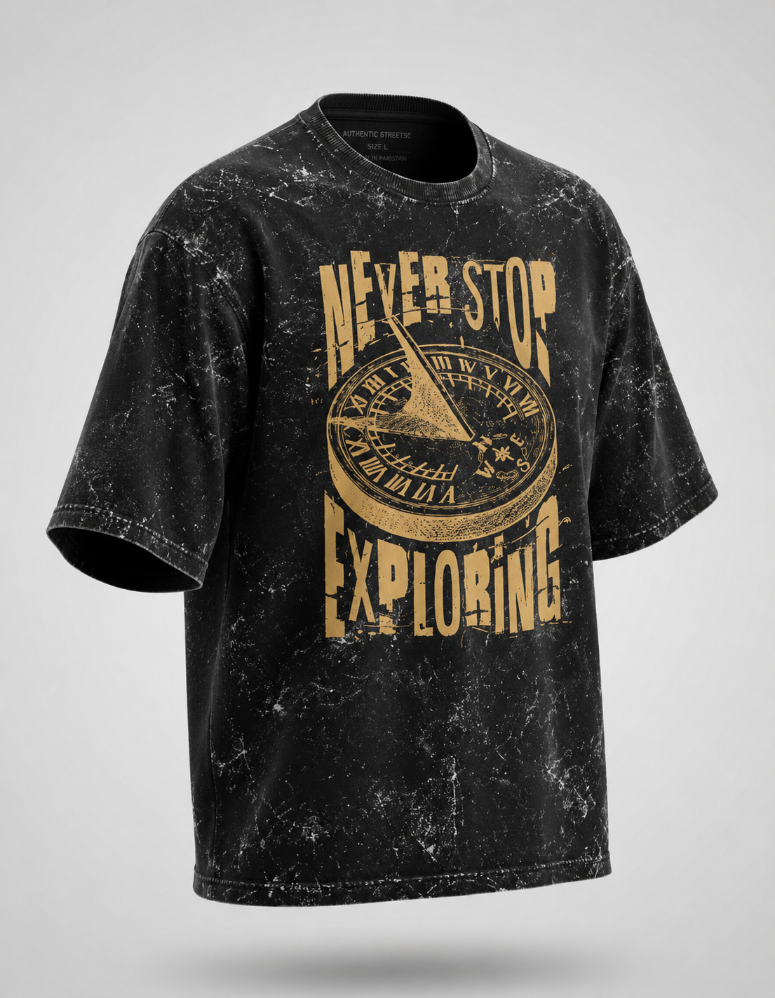 Never Stop Exploring Unisex Acid Wash Oversized T-Shirt