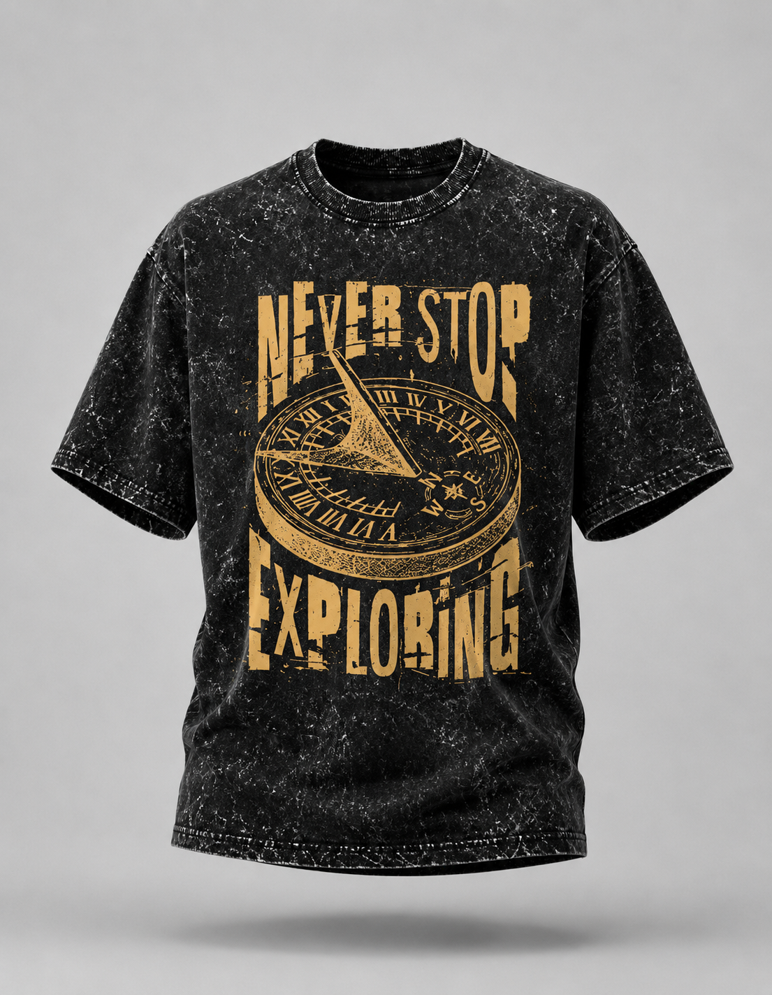 Never Stop Exploring Unisex Acid Wash Oversized T-Shirt