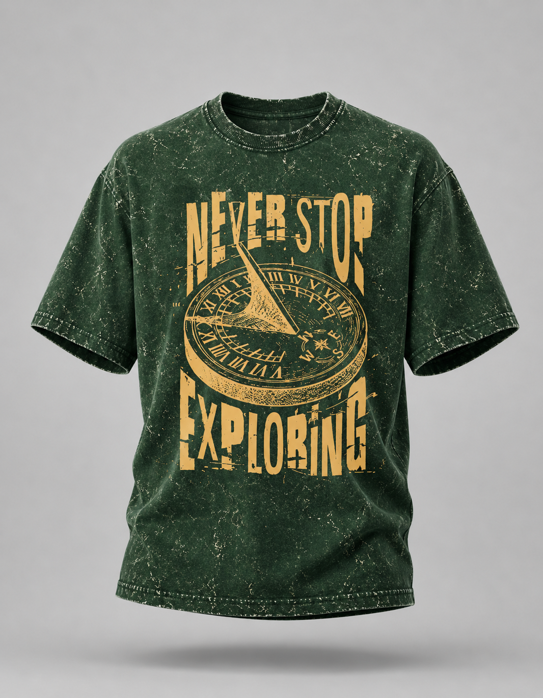 Never Stop Exploring Unisex Acid Wash Oversized T-Shirt