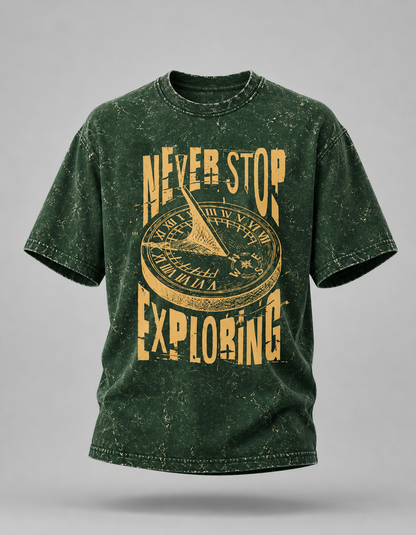Never Stop Exploring Unisex Acid Wash Oversized T-Shirt