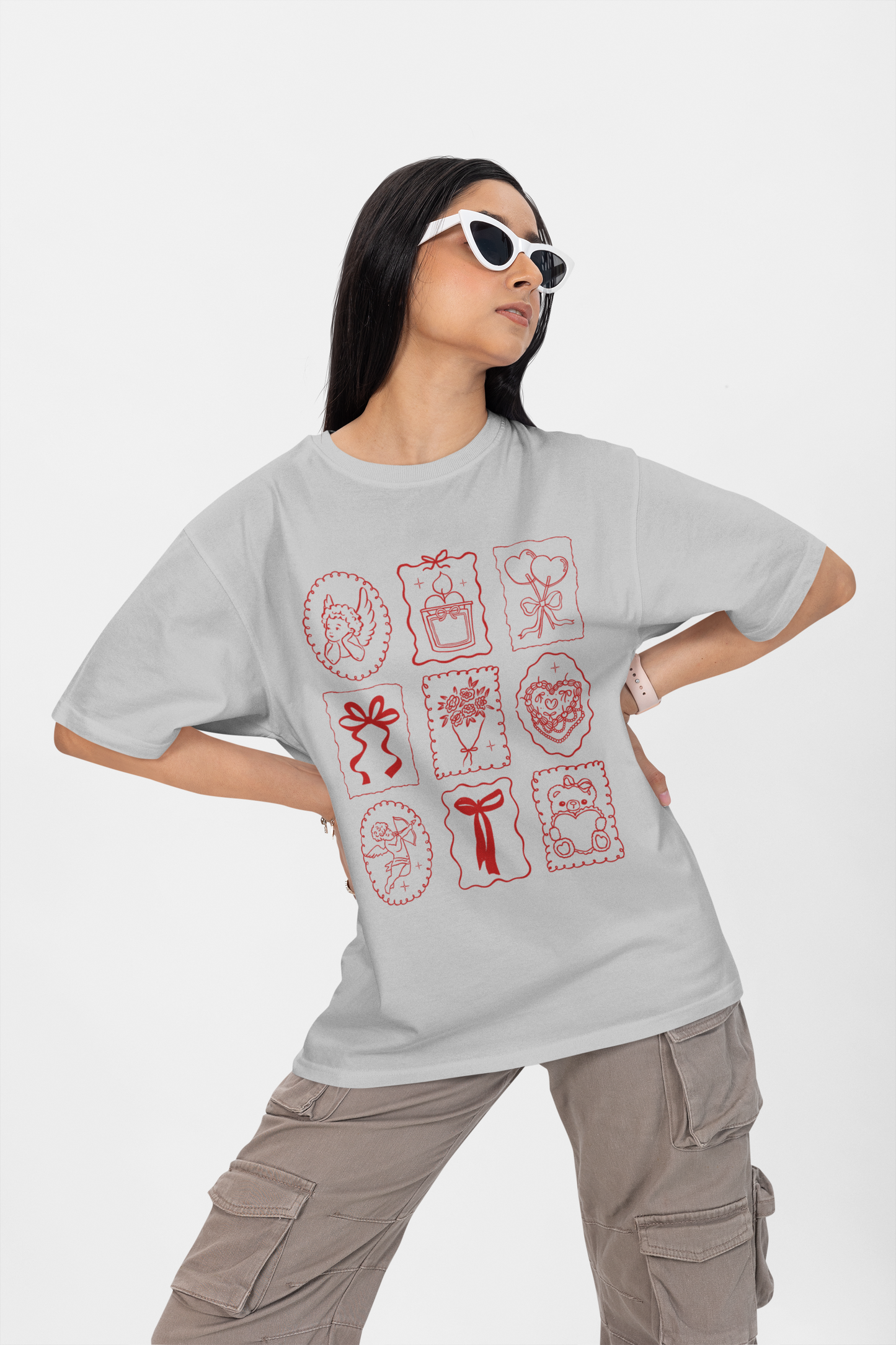 Valentine Red Doodle Oversized T-Shirt