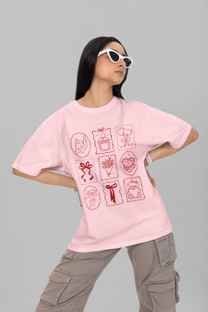 Valentine Red Doodle Oversized T-Shirt