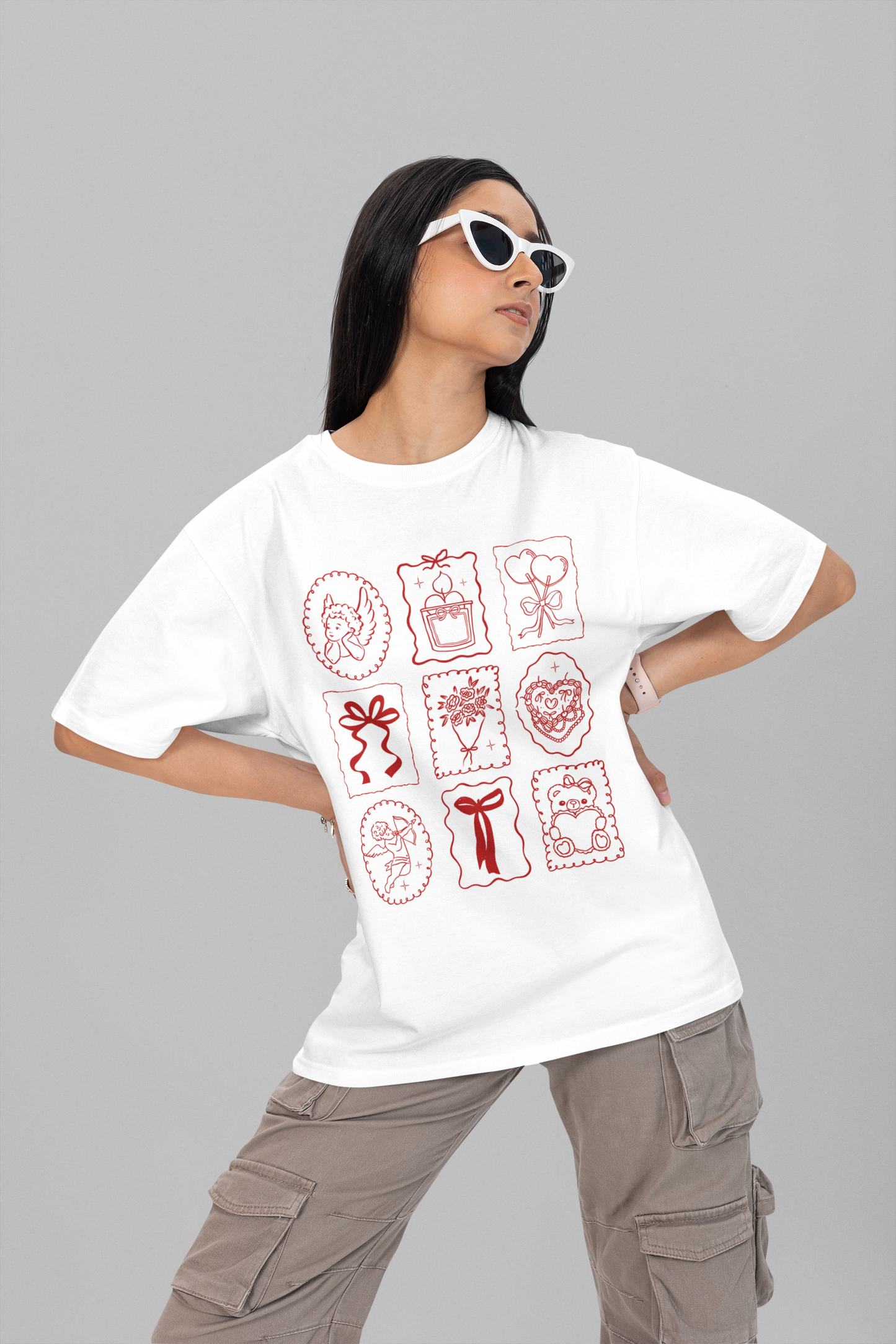 Valentine Red Doodle Oversized T-Shirt