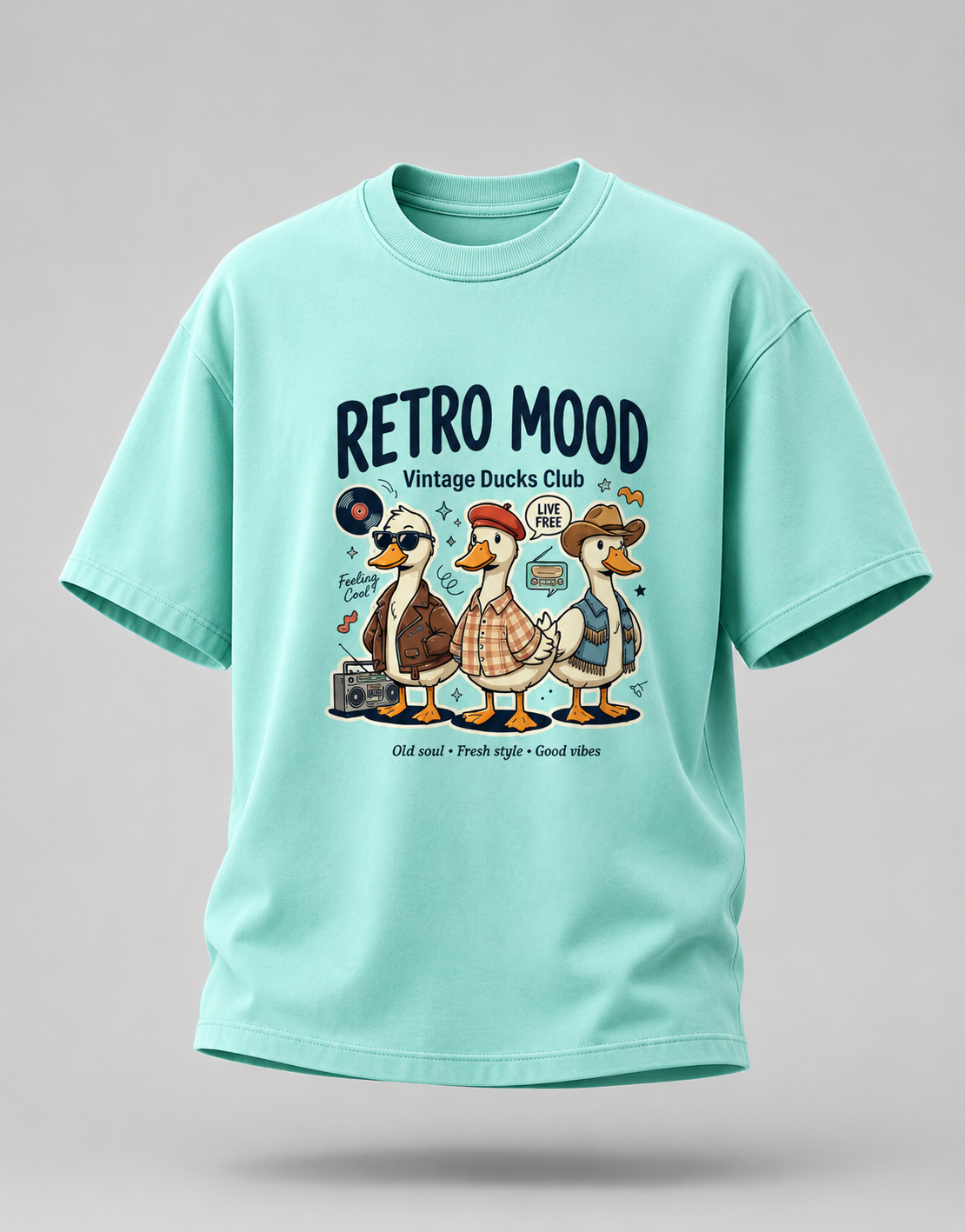 Retro Mood Vintage Ducks Club Oversized T-Shirt