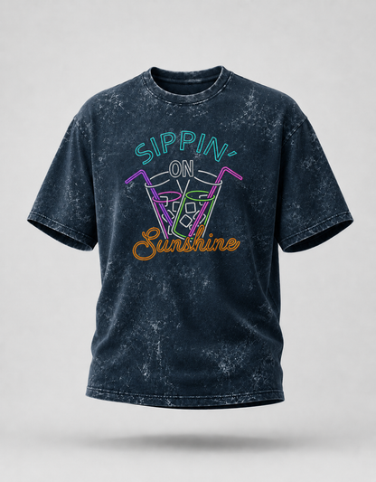 Sipping on Sunshine Unisex Acid Washed Oversized Tee