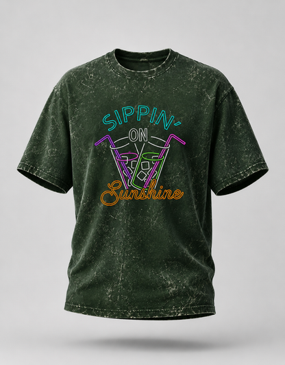Sipping on Sunshine Unisex Acid Washed Oversized Tee