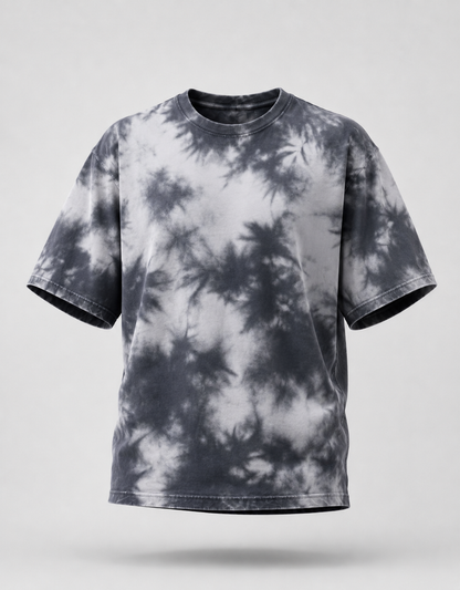 Grey & Black Tie-Dye Oversized T-Shirt