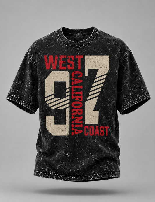 West California 97 Coast Unisex Acid Washed Oversized Tee