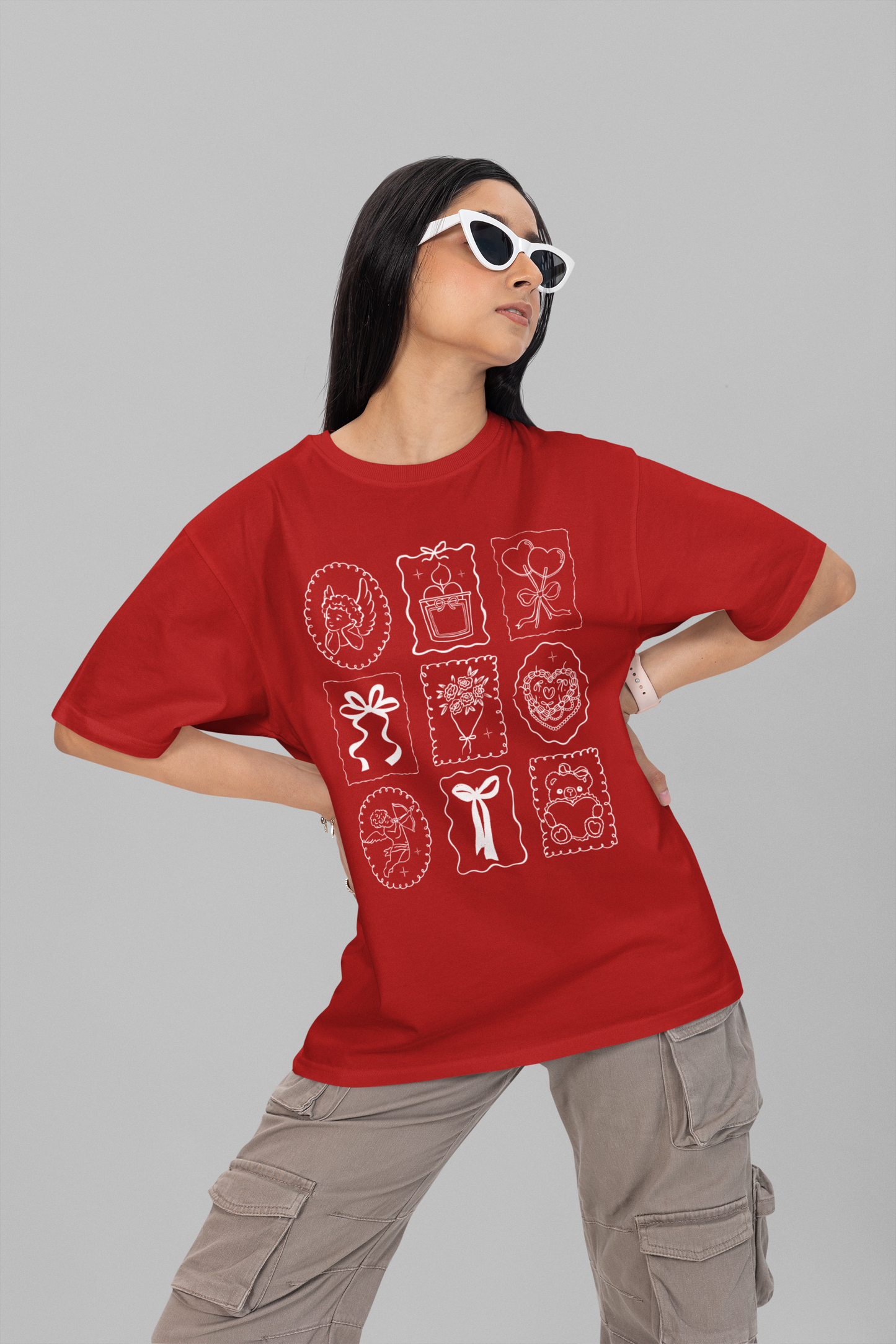 Valentine White Doodle Oversized T-Shirt