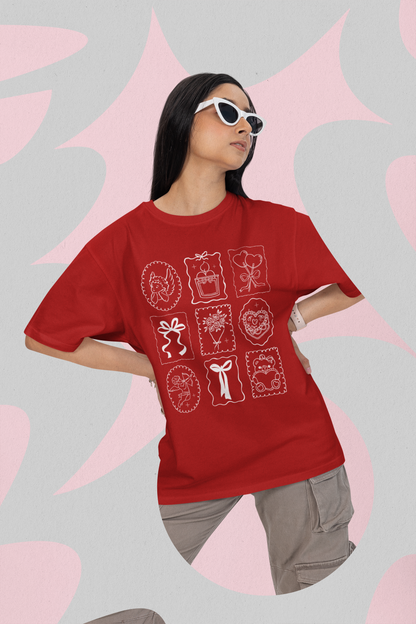 Valentine White Doodle Oversized T-Shirt